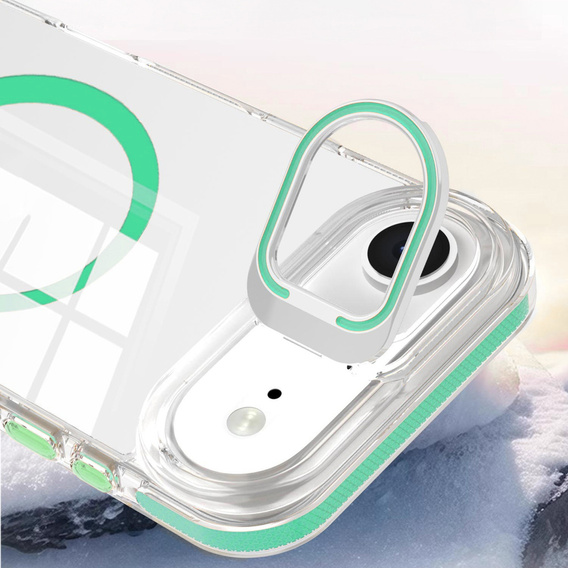 Etui do iPhone 17 Air, do MagSafe, z podstawką, transparentne z zielonymi wstawkami