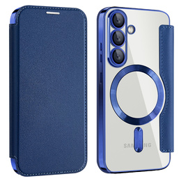 Etui z klapką do Samsung Galaxy A17 5G, RFID Wallet, do MagSafe, przezroczyste / granatowe