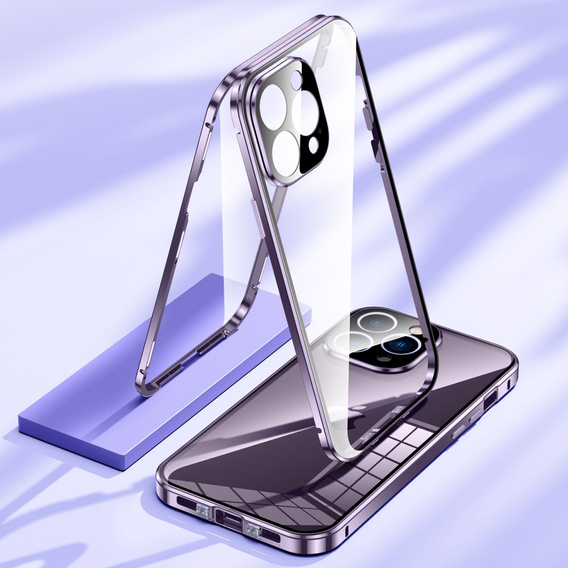 Etui do iPhone 15 Pro Max, Magnetic Dual Glass, fioletowe