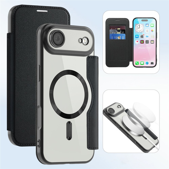 Etui z klapką do iPhone Air, RFID Wallet MagSafe z ochroną aparatu, czarne