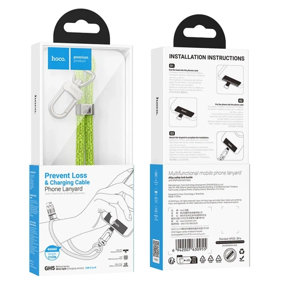 HOCO GH5 kabel USB-C do Lightning PD 20W – smyczka 0,22 m, zielony