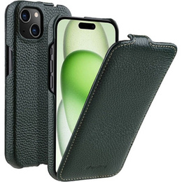 Etui MELKCO z klapką do iPhone 15 Plus, skórzane, flip, ciemnozielone