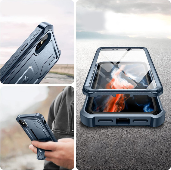 Etui pancerne do iPhone XR, Dexnor Full Body, granatowe