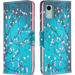 Etui z klapką do Nokia C12 4G, Wallet, Sakura niebieskie