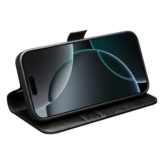 Etui ze skóry z klapką QIALINO Genuine Cow Leather do iPhone 17 Pro Max, czarny