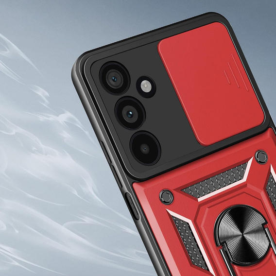 Etui pancerne do Samsung Galaxy A17 5G, z ochroną aparatu, z podstawką, czerwone