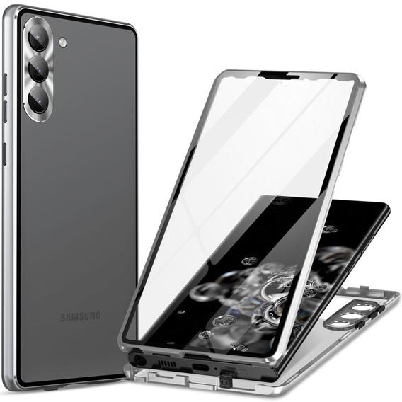 Etui do Samsung Galaxy S24, Magnetic Dual Glass, srebrne