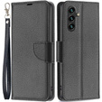 Etui z klapką do Samsung Galaxy A15, Wallet Litchi Leather, czarne + szkło 9H