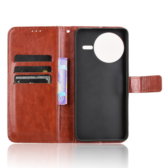 Etui z klapką do Xiaomi Poco F7 Pro, Crazy Horse Wallet, brązowe