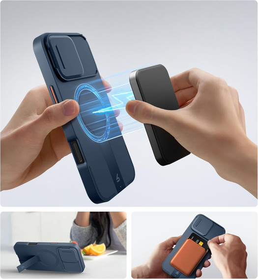 Magnetyczne etui ochronne SURITCH z podstawką i osłoną aparatu – do iPhone 16 Pro Max - niebieskie