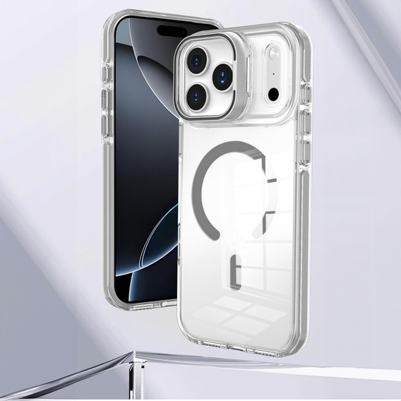 Etui do iPhone 17 Pro Max, do MagSafe, z podstawką, transparentne z szarymi wstawkami