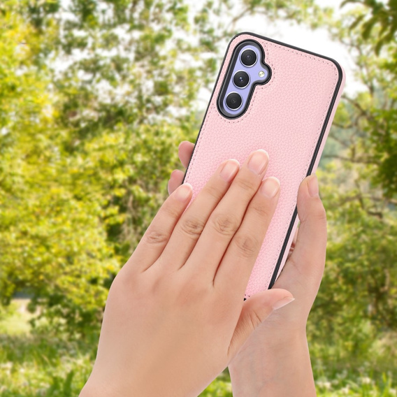 Etui skórzane do Samsung Galaxy S23 FE + Szkło Hartowane 9H, Obudowa Lychee leather Case, różowe