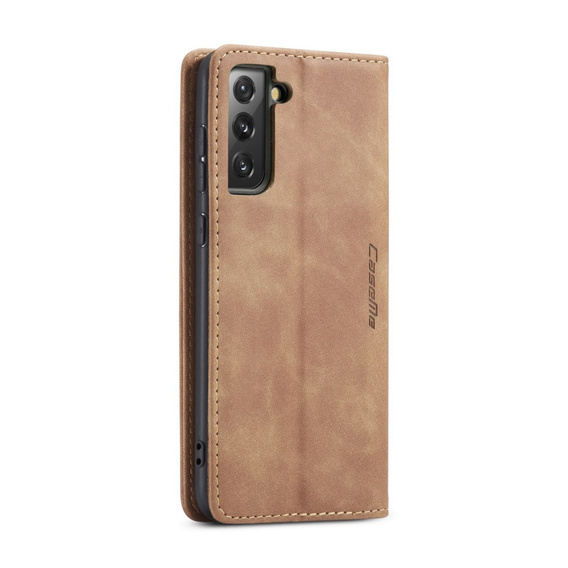 Etui CASEME do Samsung Galaxy S21 FE, Leather Wallet Case, brązowe