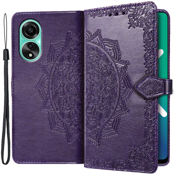 Etui z klapką do Oppo A98 5G, Mandala, fioletowe