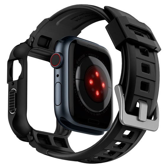 Pasek z etui Spigen do Apple Watch 4/5/6/7/8/9/SE 44/45mm, Rugged Armor Pro, Czarny