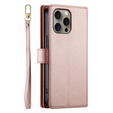 Etui z klapką do iPhone 16 Pro Max, Wallet Zipper Pocket, różowe