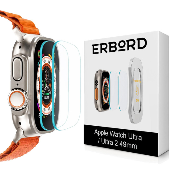 2x Szkło Hartowane z ramką do montażu ERBORD do Apple Watch Ultra 1/2/3 49mm