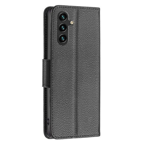 Etui z klapką do Samsung Galaxy A15, Wallet Litchi Leather, czarne + szkło 9H