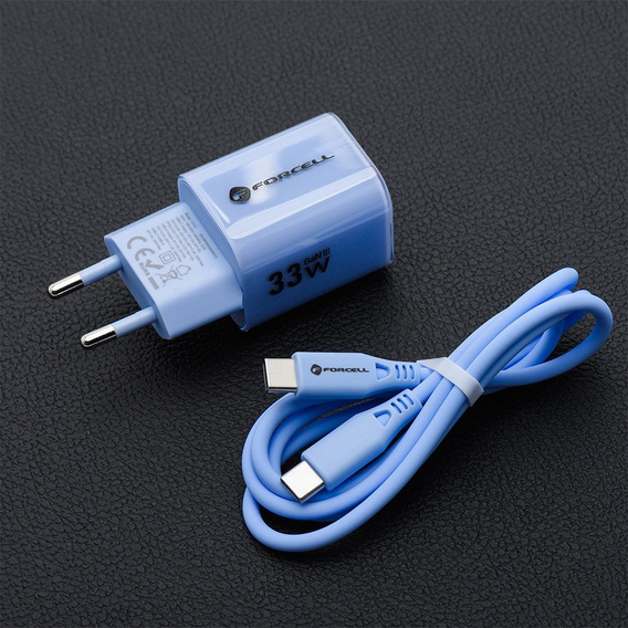 Ładowarka sieciowa Forcell VT-41 GaN III Crystal Color 33W – niebieska + kabel USB-C