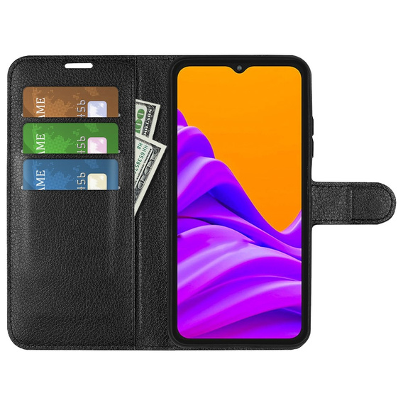 Etui z klapką do Samsung Galaxy Xcover 7 Pro – czarne, skórzane, z kieszenią na kartę