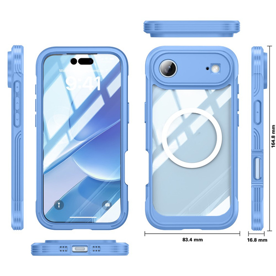 Etui do iPhone Air, Shockproof, ze szkłem, do MagSafe, niebieskie