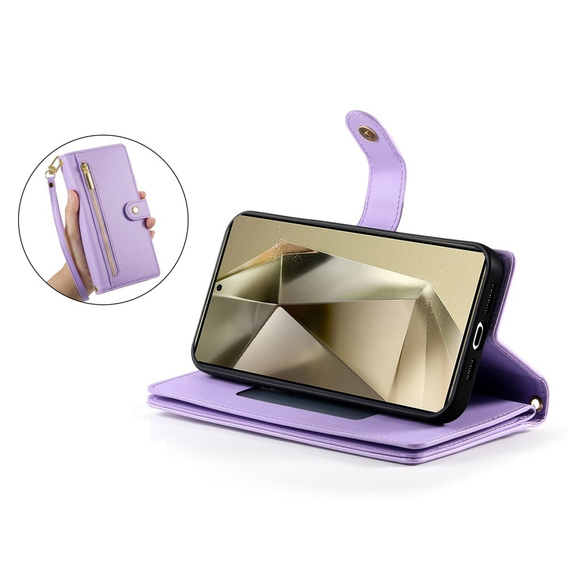 Etui z klapką do Samsung Galaxy S25 Ultra, Wallet Zipper Pocket, fioletowe