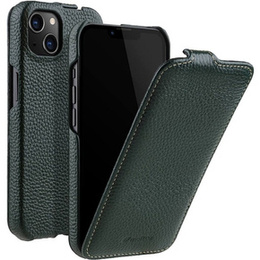 Etui MELKCO z klapką do iPhone 13, skórzane, flip, ciemnozielone