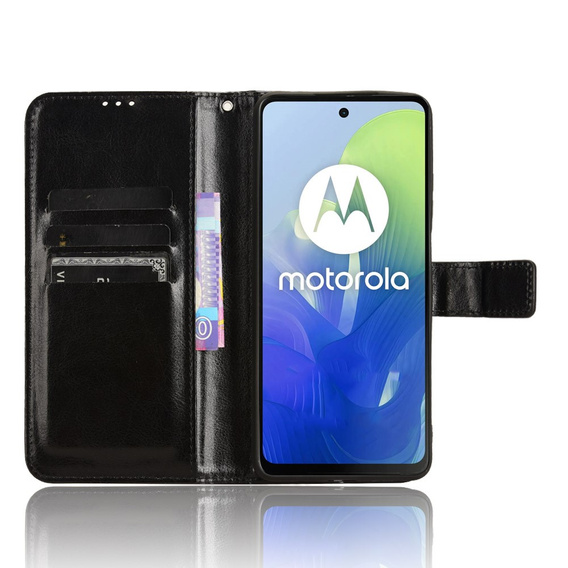 Etui z klapką do Motorola Moto E14, Crazy Horse Wallet, czarne