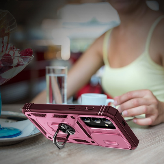 Etui pancerne do Samsung Galaxy S24+ Plus, CamShield Slide, różowe / czerwone
