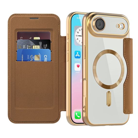 Etui z klapką do iPhone Air, RFID Wallet MagSafe z ochroną aparatu, brązowe