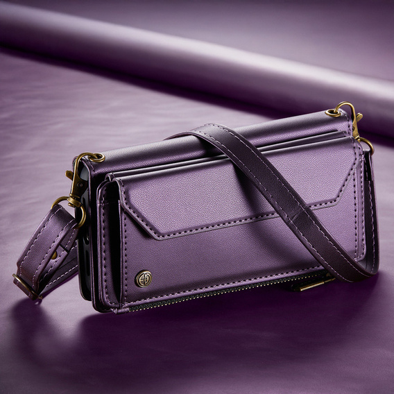 Etui z klapką do Samsung Galaxy A17 5G, portfelowe z zamkiem i paskami - fioletowe