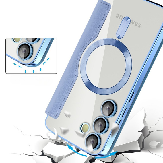 Etui z klapką do Samsung Galaxy S24 FE, RFID Wallet MagSafe z ochroną aparatu, niebieskie