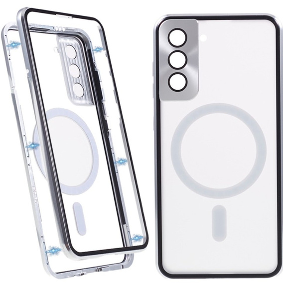 Etui Magnetic Dual Glass MagSafe do Samsung Galaxy S22, srebrne