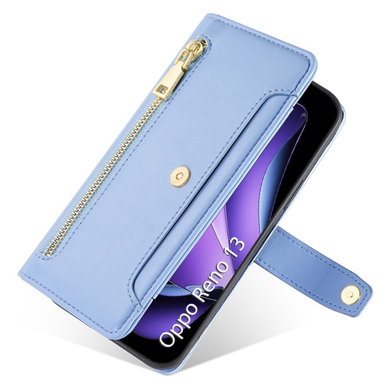 Etui z klapką do Oppo Reno 13, Wallet Zipper Pocket, niebieskie