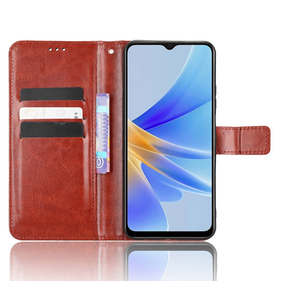 Etui z klapką do Oppo A17, Crazy Horse Wallet, brązowe
