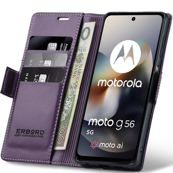 Etui ERBORD Glossy Litchi portfel z klapką do Motorola Moto G56 5G