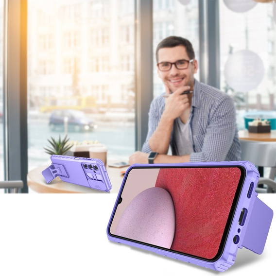 Etui pancerne do Samsung Galaxy A14 4G/5G, Camshield z podstawką, Fioletowe