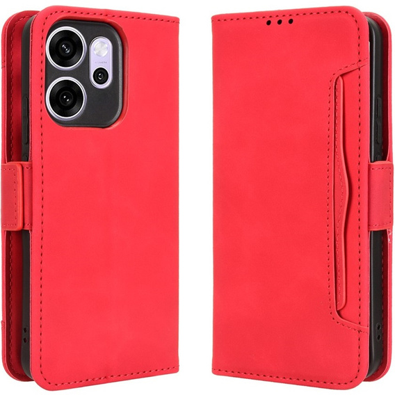 Etui z klapką do Oppo Reno 14F, Card Slot, portfelowe, czerwone