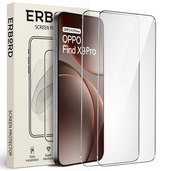 2x Szkło Hartowane ERBORD 9H Hard Glass do Oppo Find X9 Pro