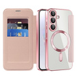 Etui z klapką do Samsung Galaxy A56 5G, RFID Wallet MagSafe z ochroną aparatu, różowe