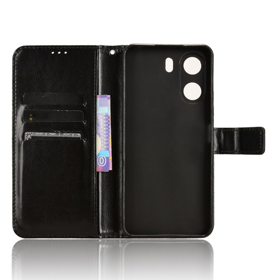 Etui z klapką do Xiaomi Redmi 13C / Poco C65, Crazy Horse Wallet, czarne