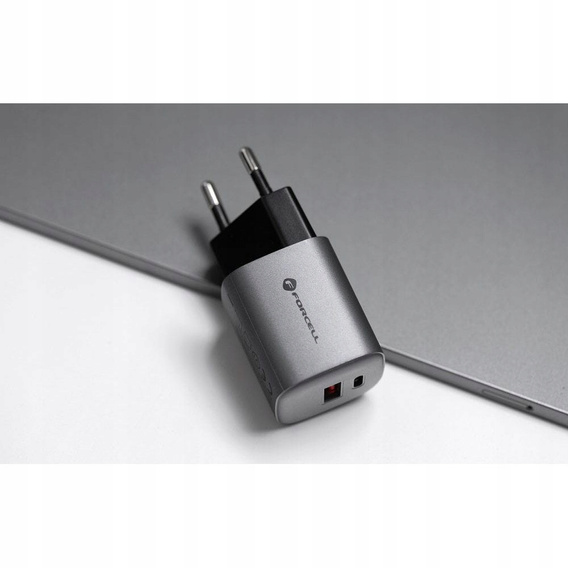 Forcell Ładowarka Sieciowa USB-A / USB-C 3A GaN 33W PD QC 4.0, szara