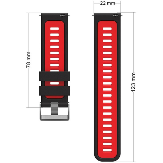 Pasek Silikonowy Uniwersalny 22mm, Czarny / Czerwony