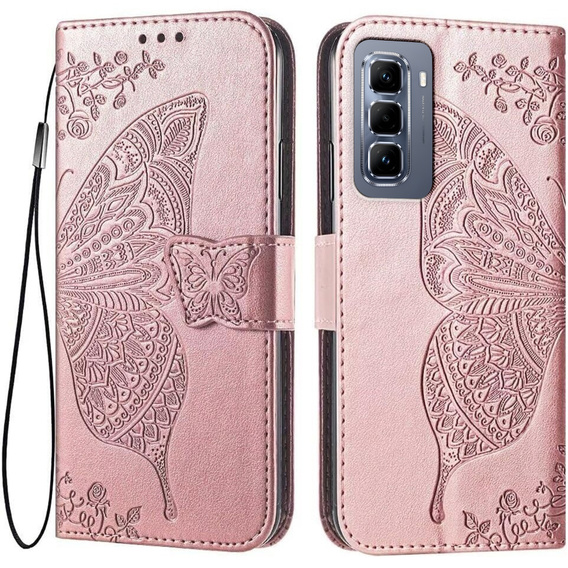 Etui z klapką do Infinix Hot 50 Pro+ 4G, Butterfly, różowe rose gold