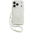 Etui Guess IML Flowers Electroplated Allover With Beads Strap, do MagSafe, z paskiem do iPhone 17 Pro