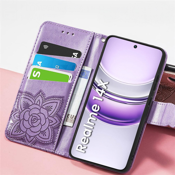 Etui z klapką do Realme 14X / Realme C75, Butterfly, fioletowe