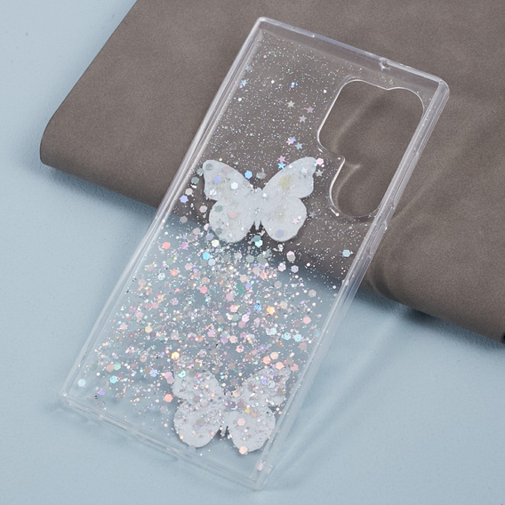 Etui do Samsung Galaxy S24 Ultra, Glitter Butterfly, białe