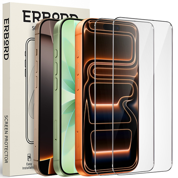 Szkło hartowane ERBORD 9H Hard Glass do iPhone 17 Pro / 17 / 16 Pro – zestaw 2 sztuk
