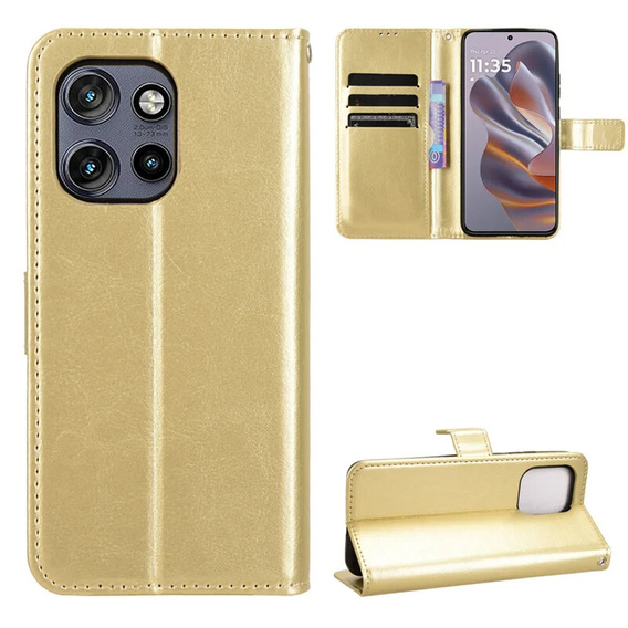 Etui z klapką do Motorola Edge 50 Neo / Motorola ThinkPhone 25, Crazy Horse Wallet, złote