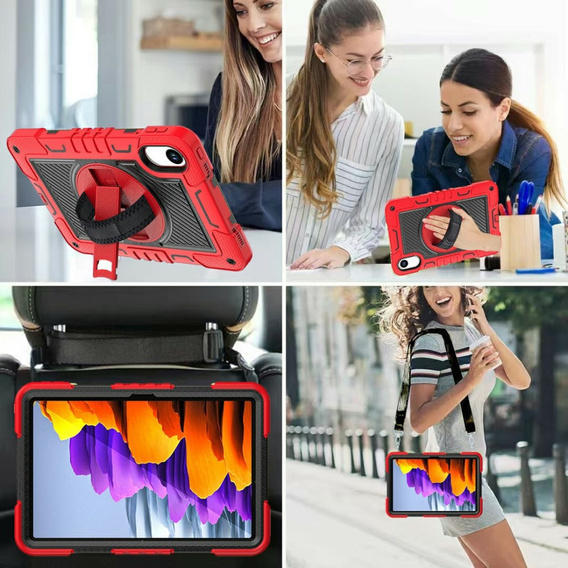 Pancerne etui do Xiaomi Redmi Pad 2 z podstawką i paskiem – czerwono-czarne